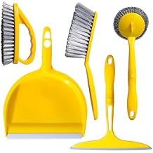 5-Piece Mini Desktop Cleaning Kit - Dust Pan Set with Wire Brush, Duster & Scouring Pad - Yellow Household Tools for Desk, Keyboard & Small Spaces