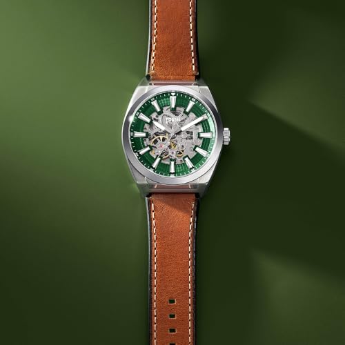 Fossil Orologio Everett Da Uomo, Movimento Automatico A Tre Lancette Con Cinturino In Acciaio Inossidabile O In Pelle, 42 Mm, Marrone E Verde - 3