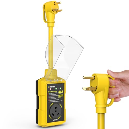 Kohree RV Surge Protector 30 Amp, Power Surge Voltage Protection Waterproof, Circuit Analyzer RV Adapter Plug for Travel Trailers Camper Outdoor, 30A 12000J-Yellow