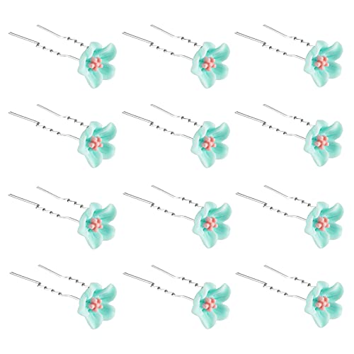 QIUTIMIY 12 Pack(Green) Lily Flower Hair Pins for Bridal Wedding Women Hair Jewelry Accessories, with Clear Container