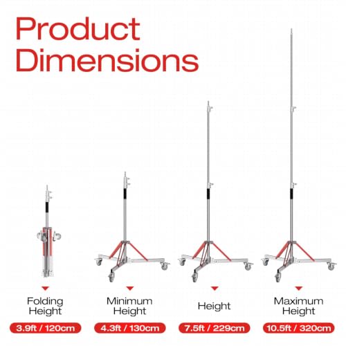 Image of EMART Heavy Duty Light Stand with Casters, 10ft /300cm Adjustable 100% Stainless Steel Tripod Stand for Monolight, Studio Softbox, Reflector,Strobe