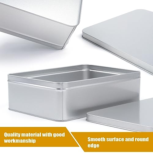 Empty Metal Tins Box with Lid,3 Pack Stainless steel Tins Cans Storage Container for Treats, Gifts, Candle, Favors and Crafts, Silver (8.6 x 6.3 x 2.5 Inches)