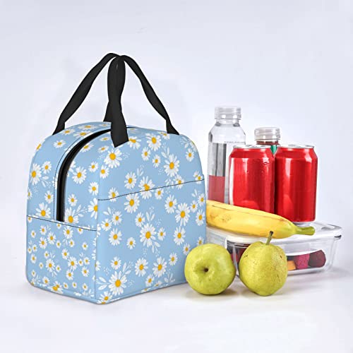 Cute Lunch Bag Women Lunch Box Kids Insulated Lunch Bag Reusable Lunch Box For Women Lunch Bag Kids With Front Pocket Lunch Bags For Women Adults School Work Office Travel Picnic,Blue Floral Daisy #TOP6