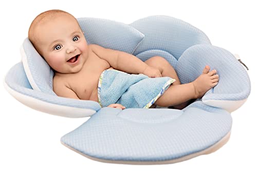 Image of Soothing Company Baby Bath Pillow, Baby Newborn Essential, Baby Bath Cushion, Soft Easy to Dry, Baby Bath Flower for Bathtub or Sink, Baby Bath Sink Perfect for 0-6 Months, Baby Bathtub Mat (Blue)