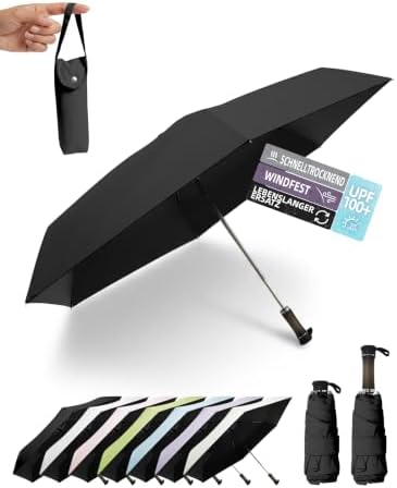 LILAC Mini Regenschirm, leicht & kompakt, für Damen, Herren & Kinder | UPF 100+ UV-Schutz, 90 cm Spannweite, Hartschalen-Etui mit Karabiner, ideal für Handtasche, Rucksack, Schule