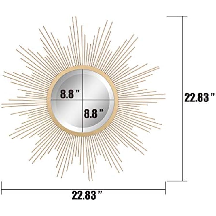Stonebriar Round 23 Antique Gold Metal Starburst Hanging Wall Mirror with Attached Mounting Bracket, Decorative Decor for the Living Room, Bedroom, Bathroom, Hallway, and Entryway