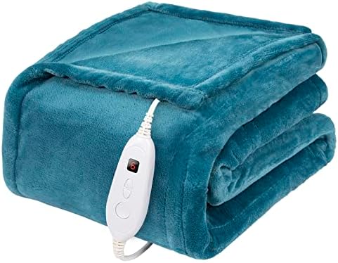 DAILYLIFE Heated Blanket Electric Throw Blanket, 50" x 60" Flannel Heating Blanket with 6 Heat Settings and 2 Hours Auto-Off,Couch Chair, Machine Washable, Teal