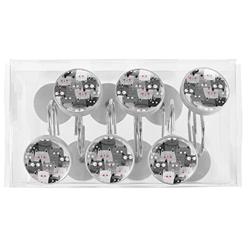 Crochets pour rideau de douche haut de gamme en acier inoxydable avec design chat gris