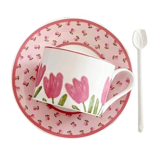 Tasse et assiette à café rétro en céramique au style tulipe élégant pour la maison