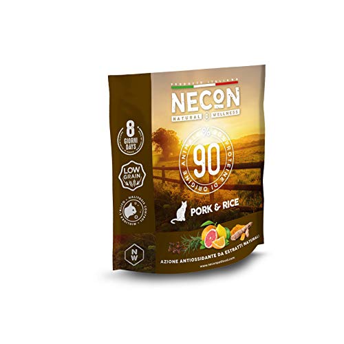 Necon Pet Food Natural Wellness Adult Cerdo y arroz 3 * 400 g, alimento para Gatos para Adultos, croquetas Bajas en Grano ricas en vitaminas, Calidad súper Premium