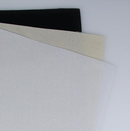 Image of KCS 3 pc of 15 inch x 18 inch(38cmx45cm) Counted Cross Stitch Cotton Aida Cloth Needlework Rolled Fabric Box,18CT,White+Oatmeal+Black