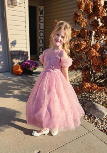 Glamulice Princess Sparkle Tulle Dress Flower Girls Dresses Cold Shoulder Long A Line Wedding Party Ball Gown4