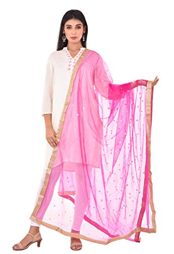 Image of YOUTHQUAKE Women's Net Embroidered Full Size Dupatta With 4 Side Golden Lace