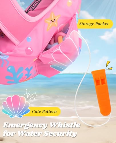 HeySplash Toddler Swim Vest, Toddler Floaties Fit 22-55 Lbs, Children Swimming Jacket with Adjustable Buckles, Kids Floaties Swim Jacket Arm Water Wings with Pocket, Pool Sea Swimming Aid, Pink — view 6