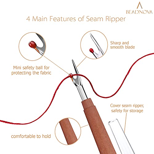 image for BEADNOVA Seam Ripper 6pcs Wooden Style Plastic Thread Cutter Stitch Re