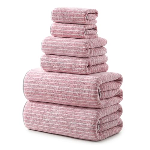 REDKISS 6-Piece Microfiber Bath Towel Set Ultra Soft Highly Absorbent & Quick Dry 35x70 Inch Oversized Pink Towels for Bathroom Spa Gym 2 Bath 2 Hand 2 Washcloths