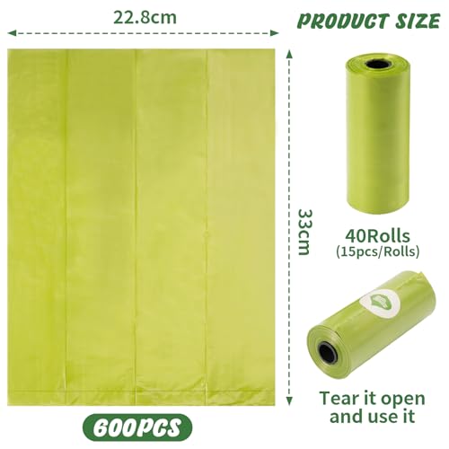 KOMABLEN 600 Stück Hundekotbeutel biologisch Abbaubar, 40 Rollen Kotbeutel für Hunde, Auslaufsicher Hundebeutel Kot, Tragbar Dick Hundetüten Hundezubehör mit Kotbeutelspender 33x22.8cm