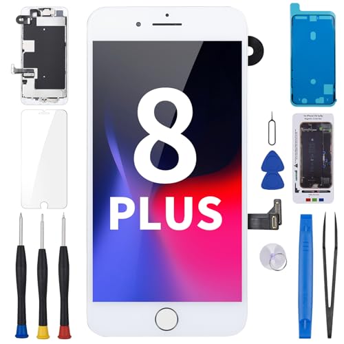 BESJMYT for iPhone 8 Plus Screen Replacement 5.5" White with Home Button Repair Kit, 3D Touch LCD Display Digitizer Full Assembly with Glass Front Camera Speaker Sensor Fix Tools A1864 A1897 A1898