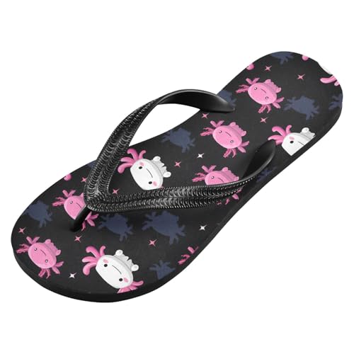 ALAZA Lovely Axolotl Flip Flops for Women Fashion Beach Slippers Comfort Mens Flip Flops Non-Slip Rubber Shower Slippers Sandal for Hotel Travel Sport,XS2