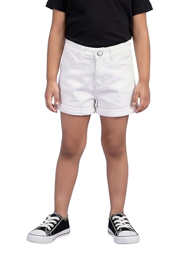Image of KiddoPanti Girls Tight Length Rollup Denim Shorts with Lavender and Pink 3D Crochet Flowers