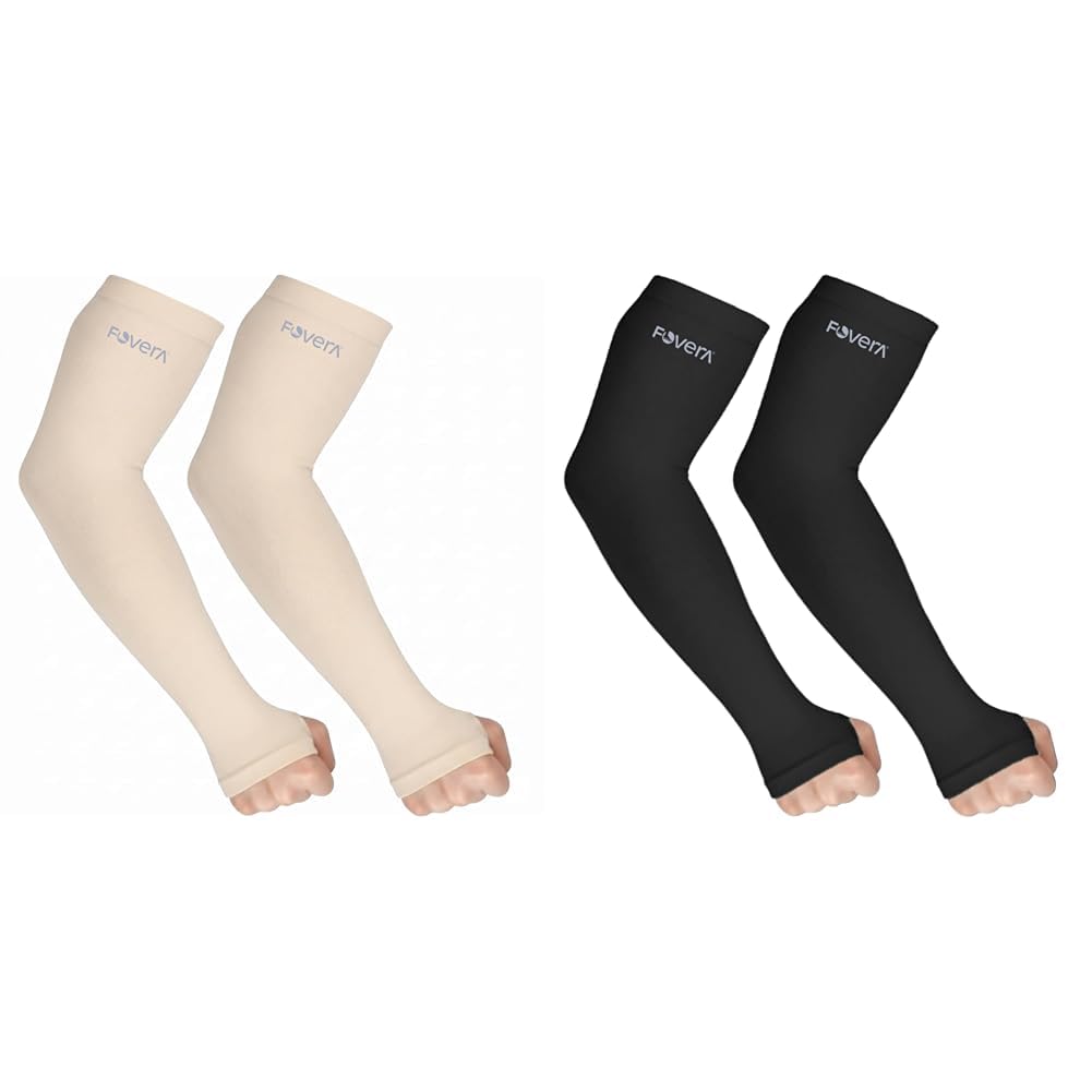 FOVERA UV Sun Protection Arm Sleeves with Thumb Loop for Men & Women – UPF 50+ Cooling Hand Cover for Biking, Cricket, Driving & Cycling – Tan Protection Guard (Beige, 1 Pair)|FOVERA UV Sun-picture-55
