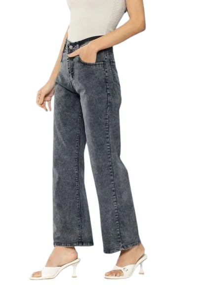 comfits Women's Loose Fit Baggy Jeans, Wide Leg, Grey Denim-picture-10