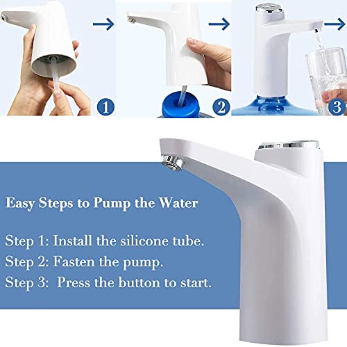 Image of Automatic Water Dispenser Pump for 20L Bottle - Portable, Rechargeable 600ml Food-Grade Water Pump, Easy Clean, Anti-Bacterial, 4W, 1200mAh - Home, Office, Outdoor (White)