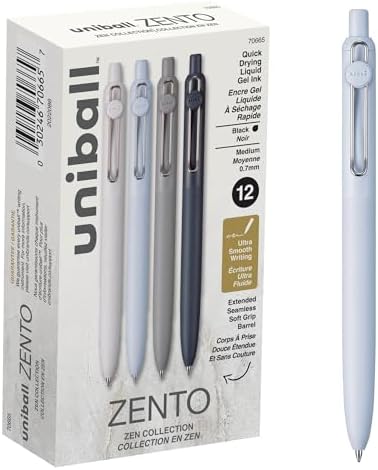 Uniball Zento Gel Ink Rollerball Pens, 12 Black Medium Point Smoo...