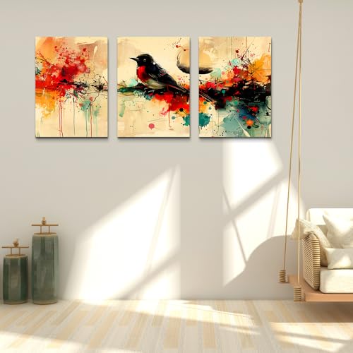 DZRWUBHS Boho Canvas Wall Art - Large Abstract Animal Wall Pictures for Living Room, Bedroom & Office - Ready To Hang, 3 Pieces