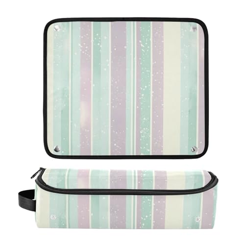 Organizador de herramientas para peinar el cabello, patrón a rayas lavanda y turquesa claro, portátil con alfombrilla resistente al calor para plancha alisadora, rizador y otras herramientas de peinado miniatura 3