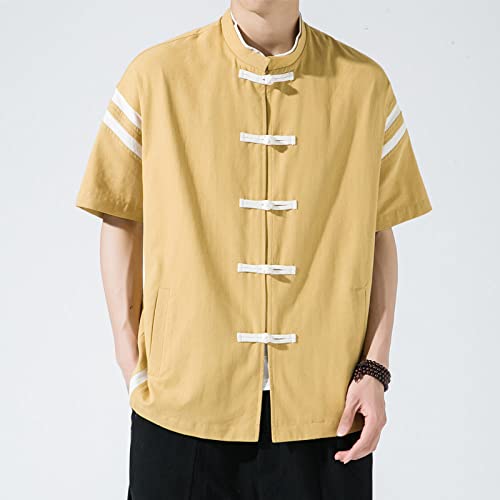 Chemise de style Chinois jaune en lin pour rester frais en été