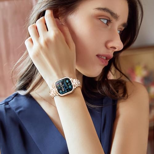 Image of SUPOIX for Apple Watch Band 49mm + Case, Bling Bands for Women (Rose Gold)