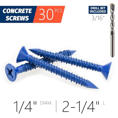 Sanjods 1/4" X 2-1/4" Concrete Screw Anchor, Blue Flat Head Screws For Anchoring To Masonry, Brick, Block thumb #1