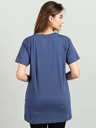 Image of Magknit Fancy Printed Both Side Cut Cotton Blend Half Sleeves and Lightwiegt Trendy Summer Long T Shirt for Women