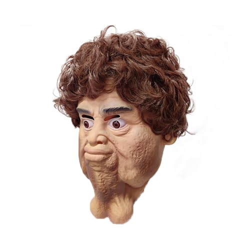 JIUHEBT Funny Halloween Adult Double Chins Horror latex mask for Cosplay Rave Party Masquerade Party Full Head Latex Mask