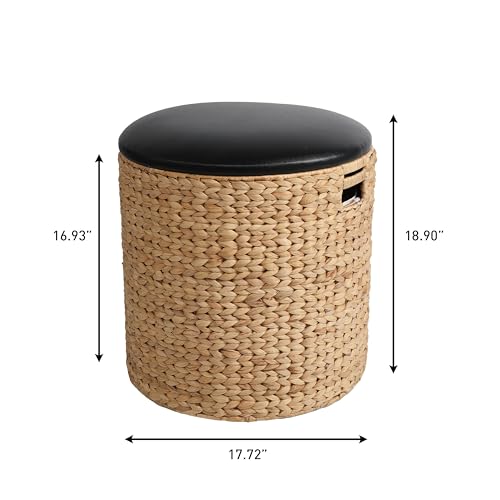 happimess Josie 18" Hyacinth Storage Ottoman, Natural/Black by happimess - Used condition - Image 4