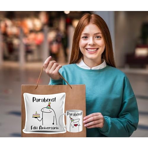 Kit Caneca e Almofada Flork Meme Aniversario