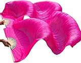 FENXIXIONE 1 Par (Izquierda+Derecha) Danza del Vientre Faux Seda Velo Abanicos Velos Colores Baile Tela Abanico Largo Plegable Vientre Danza Abanico para Danza 1.8 Metro 5.91 Ft (Rosa)