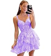 Off The Shoulder Tiered Lace Homecoming Dresses 2024 Short Sparkly Tulle Corset Prom Dress Formal...