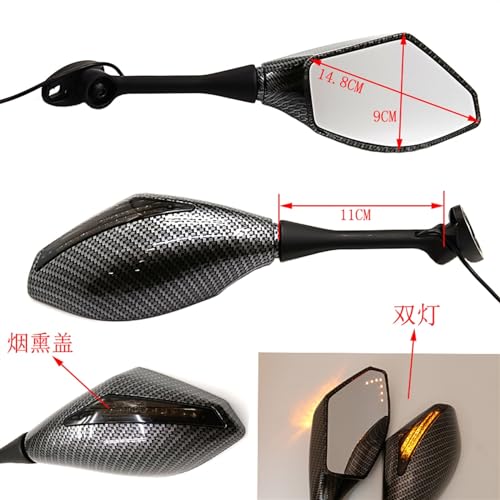 Espejo retrovisor universal motocicleta CNC con luz LED gris oscuro 2