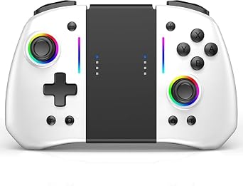RREAKA Controller for Switch 1/ OLED/Lite, Split Design, Wireless Pro Controller with TURBO function, Dual Motor Vibration, Back Buttons, 8 RGB Colors,Ergonomically Designed Joypad-White&Black