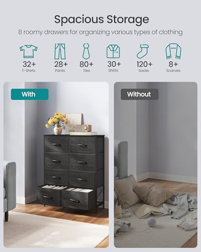 Image of SONGMICS BELLAH Collection - Dresser for Bedroom, Chest of Drawers, Storage Organizer Unit, Closet, Entryway, Steel, 8 Drawers, Modern, Ebony Black ULGS124BE02S
