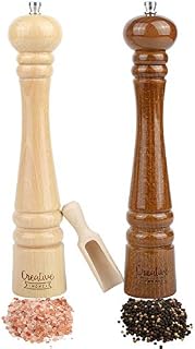 Creative Home Large Wooden Salt & Pepper Grinder Set | 31,5 cm Height | Mill with Mini Wooden Scoop | Natural Beech Wood | Pefect for Coffee Beans and Spice | Manual Mechanism | Salt & Pepper Shaker