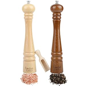 Creative Home Grote Houten Peper en Zoutmolen | Set van 2 Slijpmachines met Mini Houten Lepel | 31,5 cm Hoogte…