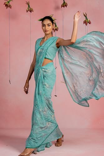 Image of MIRCHI FASHION Saree for Woman Georgette Floral and Leaf Printed | Elegant Farewell and Ceremonial Women's Sari with Blouse Piece