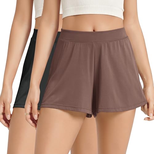 Image of ODODOS 2-Pack Ultra-Soft Modal Lounge Shorts for Women - Lightweight & Breathable Sleepwear, 3 inch Inseam