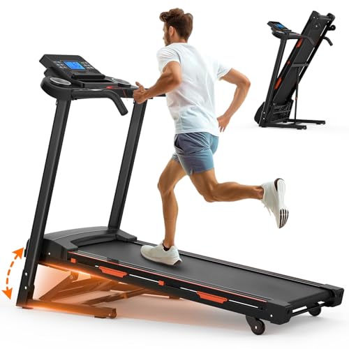 Image of Folding Treadmill with Handles Modern Minimalist PVC and Metal Materials Equipped with a Large LED 5 Layer Anti Slip Running Belt 41.3x16.5 in Black