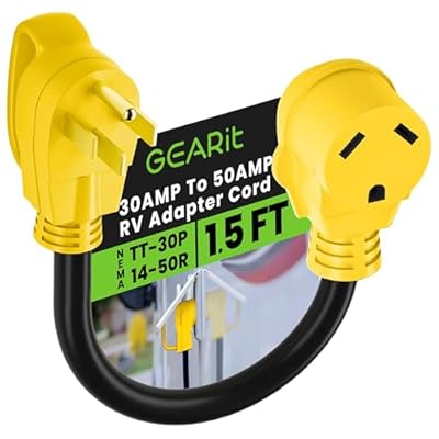 GearIT 50 Amp to 30 Amp RV Adapter Cord, 50Amp Male to 30Amp Female, NEMA 14-50P to NEMA TT-30R, STW 10 Gauge Heavy Duty Electrical Adapter Power Plug - 18in, 1.5ft