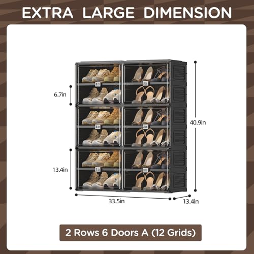 Image of Vipbox Black Shoe Rack Organizer Cabinet for Closet Entryway,Clear Shoe Storage Boxes Stackable Sneaker Storage with Door Easy Assembly Shoe Cabinet with Lids Large 6 Tiers 24 Pairs