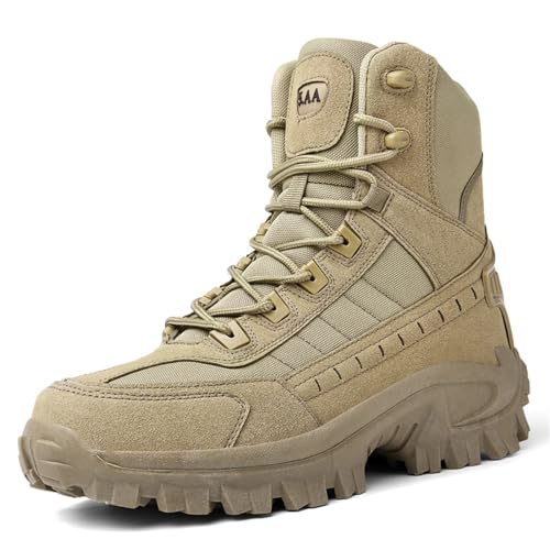 JiuQing Mens Military Boots Tactical Boots Ankle High Combat Boots Side Zip Outdoor Work Backpacking Desert Boots